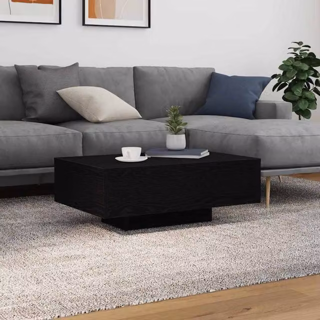 Berkfield Home Modern Black Oak Coffee Table with LED Lights W/D/H: 85 x 55 x 31 cm – 1