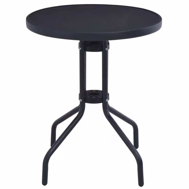 Berkfield Home Round Garden Table in Black Matt Powder Coated Steel and Glass, Diameter: 80 cm
