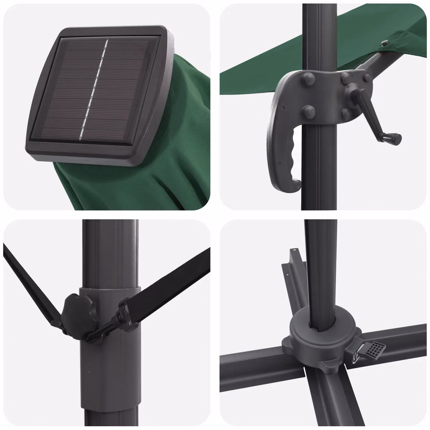 Berkfield Home Roma Cantilever Parasol with LEDs, Green, W/D/H: 286 x 285 x 270 cm – 4