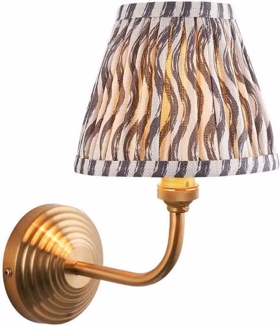 Netlighting Obelisk Arc Wall Light with Grey Fabric Ripple Shade and Gold Brass Finish, 16cm, B22
