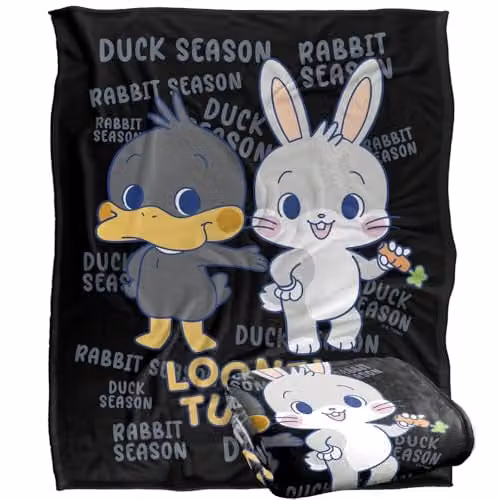 Warner Bros. Looney Tunes Gokko Duck and Rabbit Season LOGOVISION Super Soft Silky Touch Fleece Throw Blanket, Multicolour, W: 152 cm, D: 127 cm – 1