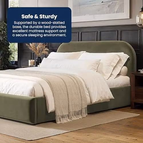 Flair Furnishings Alba Double Ottoman Bed Frame with Storage in Khaki Green Velvet – 5