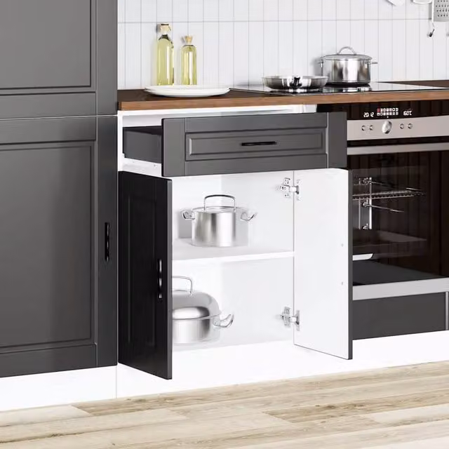 Berkfield Home Porto Kitchen Base Cabinet in Black Matt Engineered Wood, H: 81.5 cm, W: 60.0 cm, D: 46.0 cm – 1