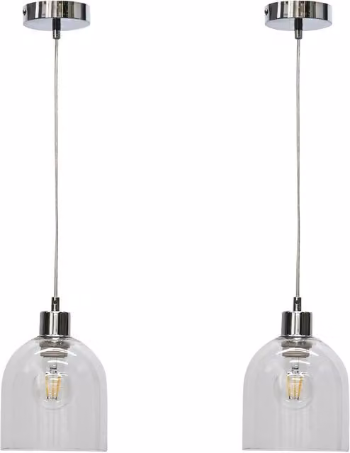 First Choice Lighting Belten Set of 2 Suspended Pendant Lights with Transparent Glass Cloche and Chrome Fittings