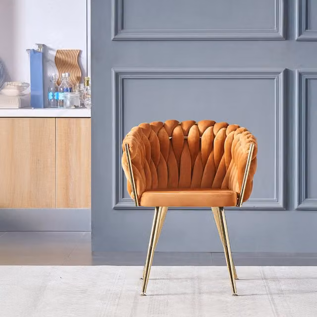 Life Interiors Set of 2 Roma Knot Velvet Dining Chairs with Armrests in Orange and Gold