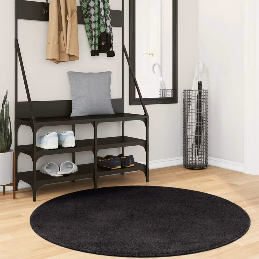 Berkfield Home HUARTE Round Short Pile Washable Rug in Black, Diameter: 120 cm – 2