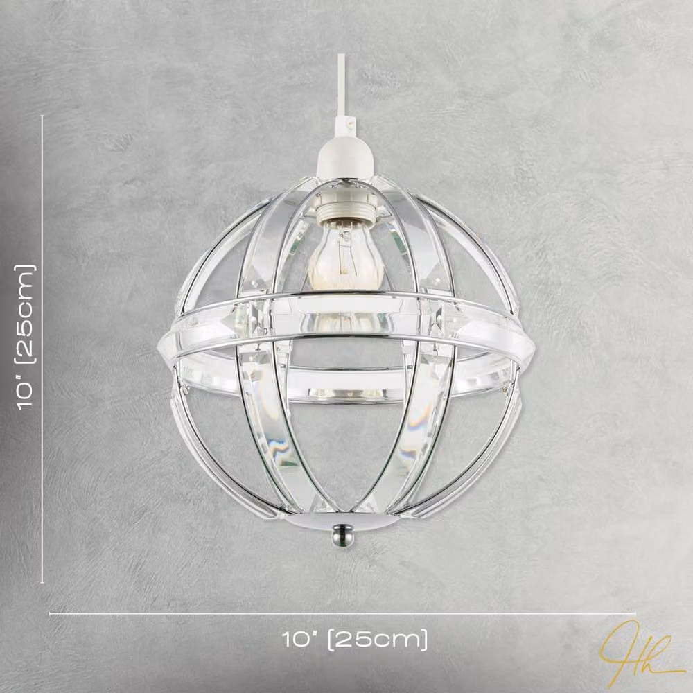 Happy Homewares Modern Spherical Chrome and Clear Acrylic Pendant Light Shade in Silver – 3