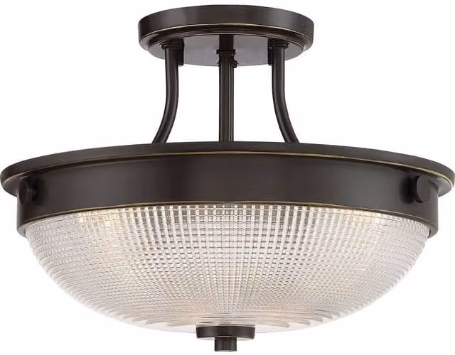 Netlighting Mantle 2 Light Semi-Flush Ceiling Light in Palladian Bronze with Transparent Glass Shades and E27 Base