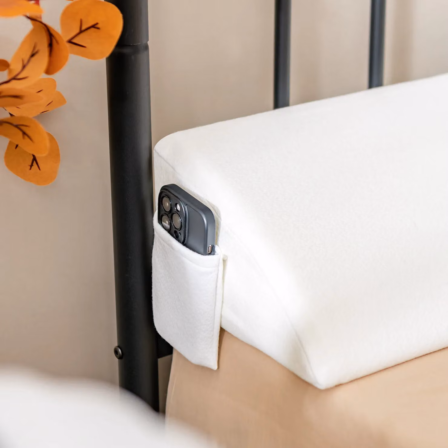 Costway Queen Size Bed Wedge Pillow Bolster with Side Pocket in White – 2