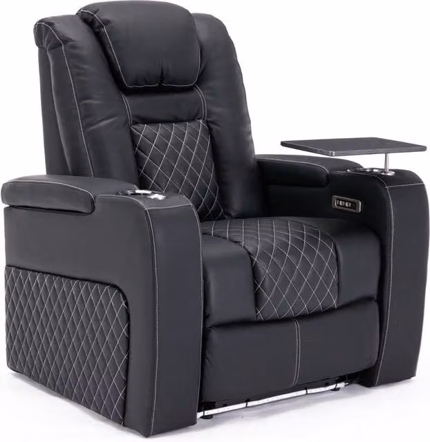 More4Homes Broadway Electric Recliner Cinema Chair with Tray in Black and White Synthetic Leather