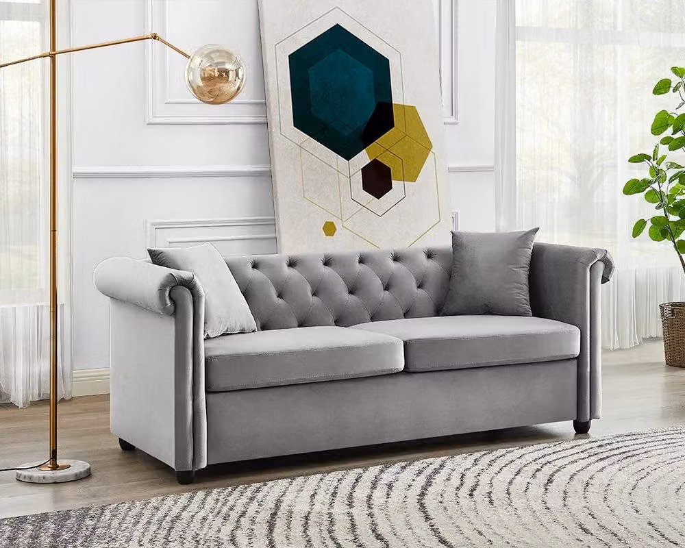 Home Detail Ascot Chesterfield 3 Seater Velvet Sofa in Grey – 2