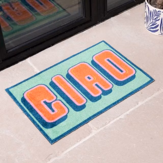 Artsy Mats Ciao Indoor Washable Non-Slip Doormat, Green and Multicolour, W: 40 cm, D: 60 cm
