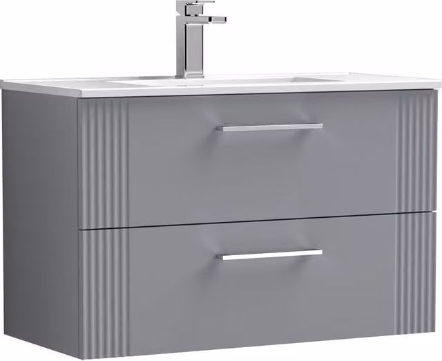 Balterley Wall Hung 2 Drawer Vanity Unit with Minimalist Basin, Satin Grey, Width: 80 cm – 1