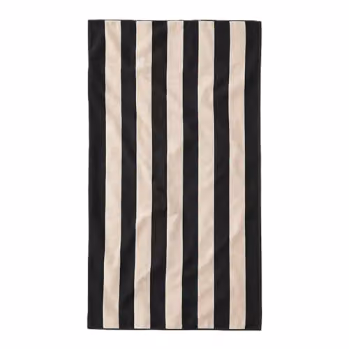 Misona Large Organic Cotton Beach Towel in Black and Natural Stripe, W/D/H: 90 x 180 cm, GOTS-Certified Dual-Sided Terry and Velour