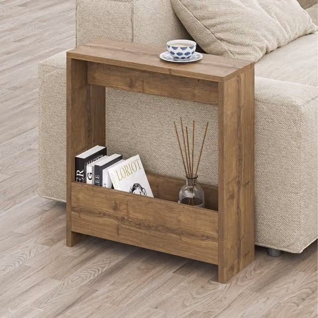 Decortie Simpi Modern 2-Tier Side Table in Brown with Silver Accents, W/D/H: 60 x 20 x 55 cm – 1