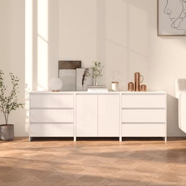 Berkfield Home 3 Piece Modern White Engineered Wood Sideboard Set