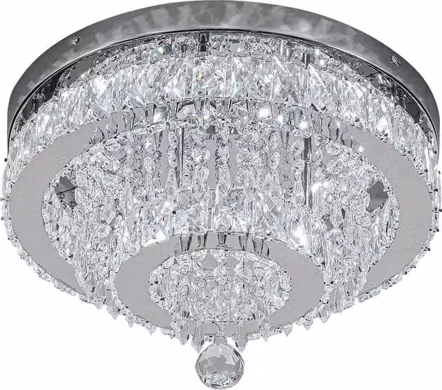 Living Star Elegant Crystal Layers Round LED Ceiling Light in Silver