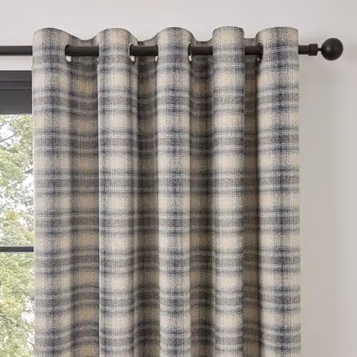 Curtina Everett Checked Eyelet Curtains in Grey, W: 117 cm, H: 137 cm – 2