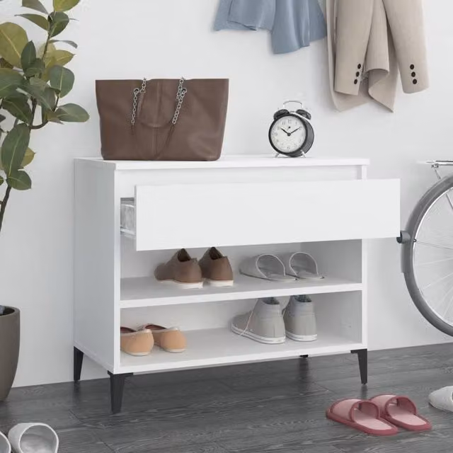 Berkfield Home Modern White Shoe Cabinet with Doors and Open Shelf, W/D/H: 70 x 36 x 60 cm – 1