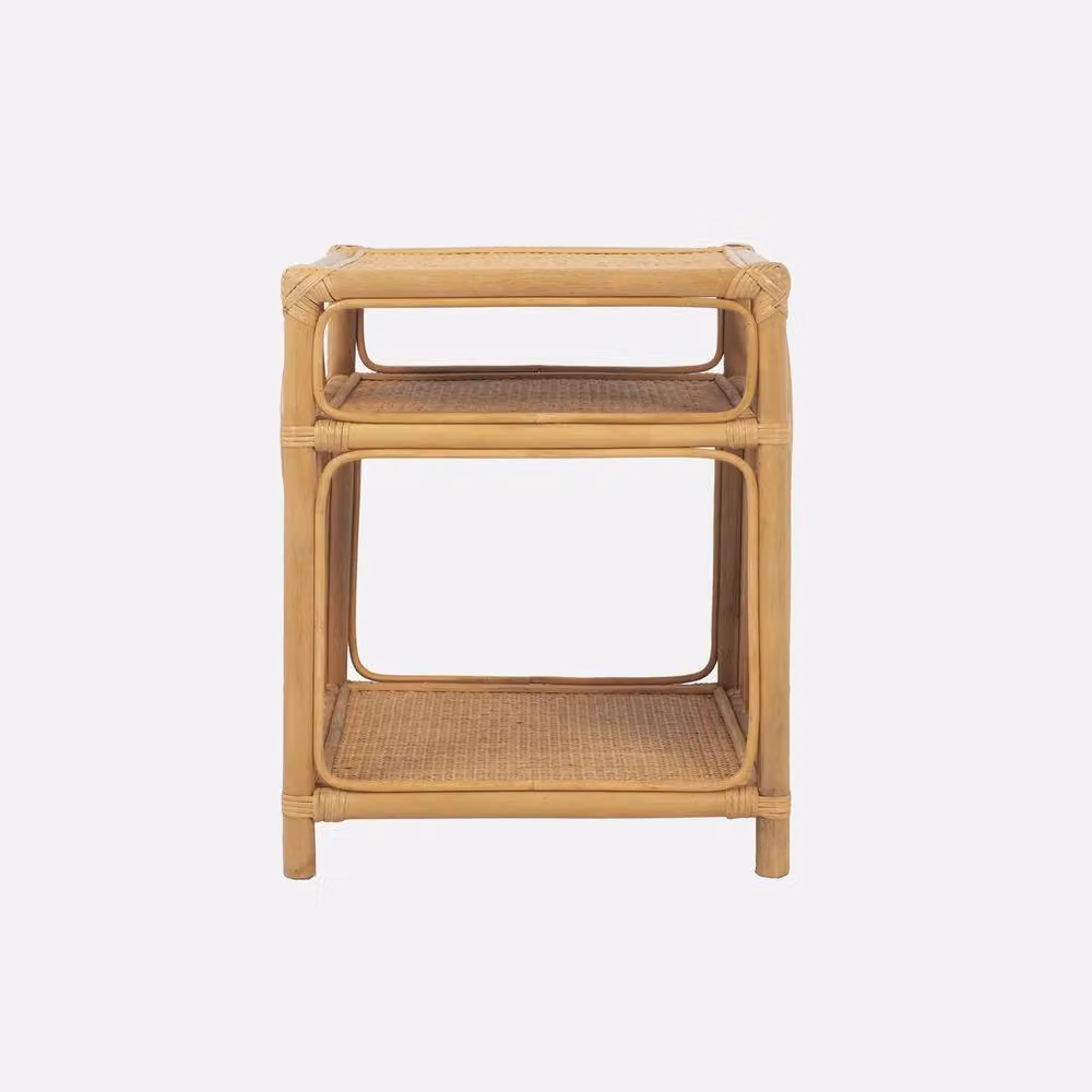 sweeek Rattan Bedside Table with 1 Shelf and 1 Niche in Light Brown, W/D/H: 40 x 40 x 50 cm – 2