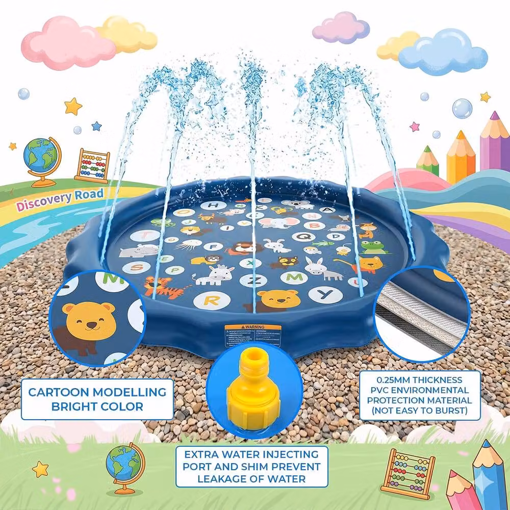 Dragodirect Kids Inflatable Round Sprinkler Splash Play Mat and Paddling Pool with Spray in Blue, Size XL – 4