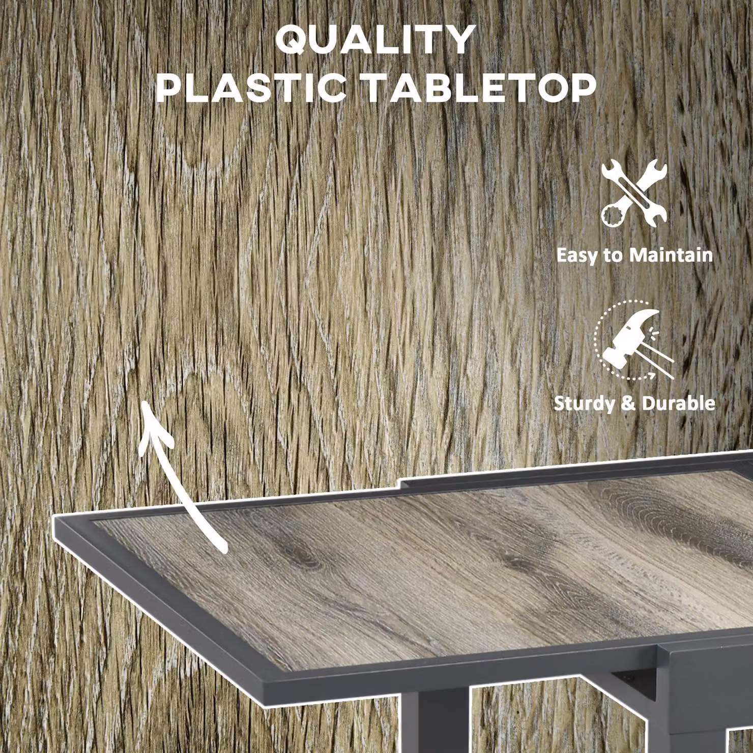 Outsunny Extendable Rectangular Garden Dining Table with Aluminium Frame and Plastic Tabletop in Beige and Grey – 5
