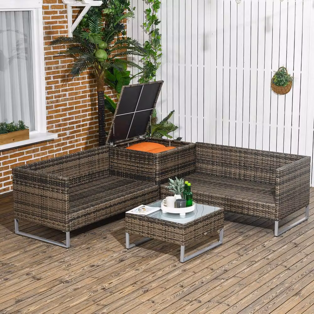 STILVORA 4-Seater Modern Orange Rattan Sofa with Storage – 2