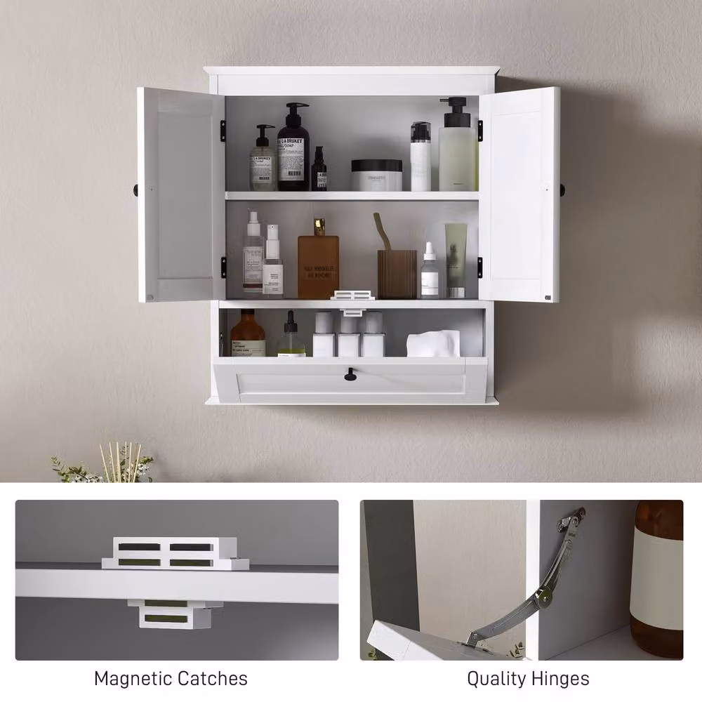 STILVORA White Lacquered Wall-Mounted Bathroom Cabinet with Hinged Doors and Internal Shelves – 4