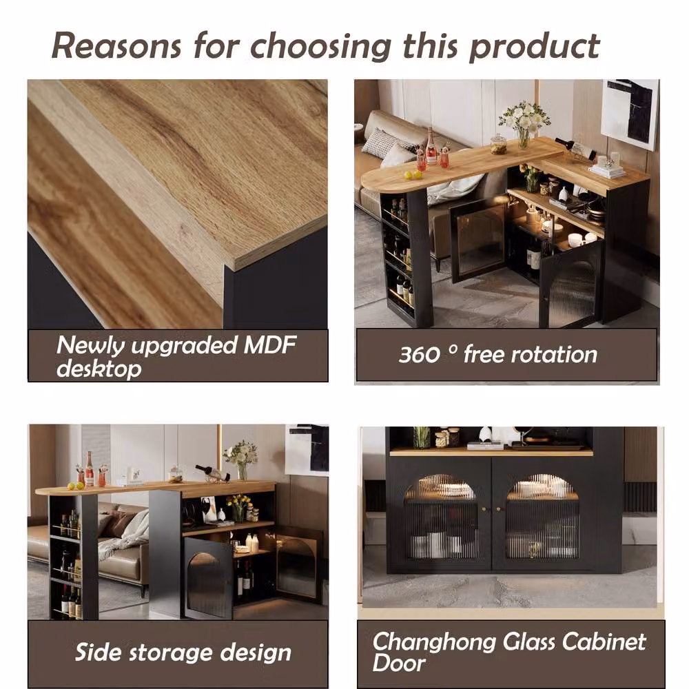 BTM Extendable Kitchen Island Table with Rotating Top and LED Lighting, Black, W/D/H: 138 x 105 x 39 cm – 7