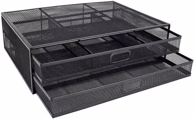 Havendro Black Metal Mesh Monitor Stand Riser with Drawer and Matt Finish