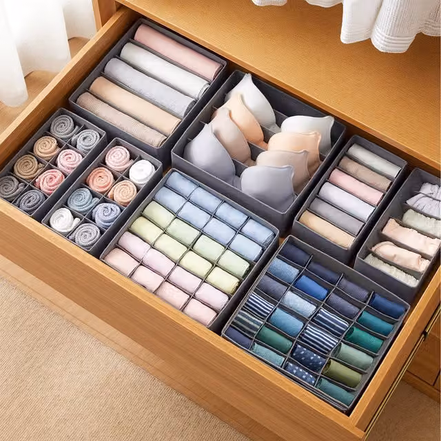 Songmics Set of 8 Grey Underwear Drawer Organisers and Dividers