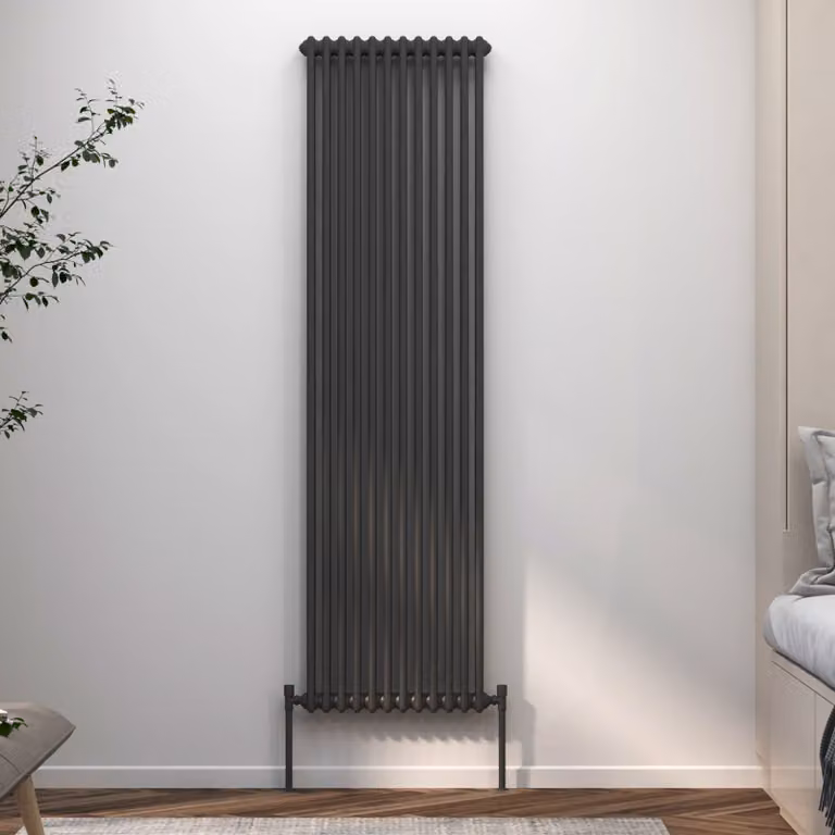 Fluxx Anthracite Vertical Double Column Wall Mounted Radiator, H: 180 cm, W: 56 cm