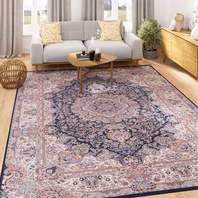 The Rug House Purple Mandala Washable Oriental Rug, W: 80 cm, L: 150 cm, Blue Red Purple