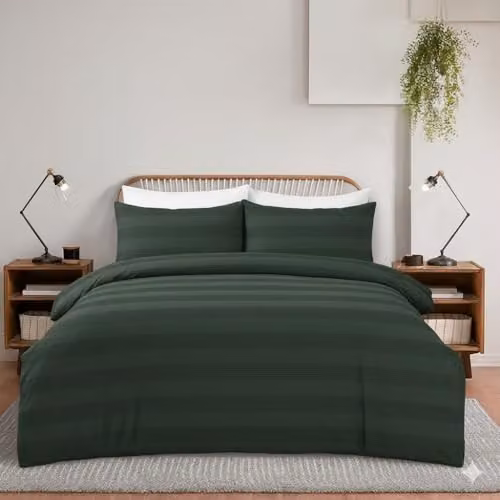 MHG Living Waffle Striped Cotton-Rich Polycotton Duvet Cover Set with Pillowcase in Turquoise, W/D/H: 260 x 220 x 50 cm – 1