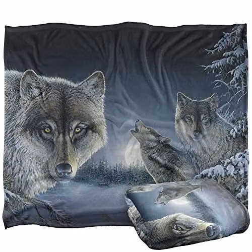 Wild Wings Midnight Wolves 2 Silky Touch Super Soft Fleece Throw Blanket, Multicolour, W: 152 cm, D: 127 cm