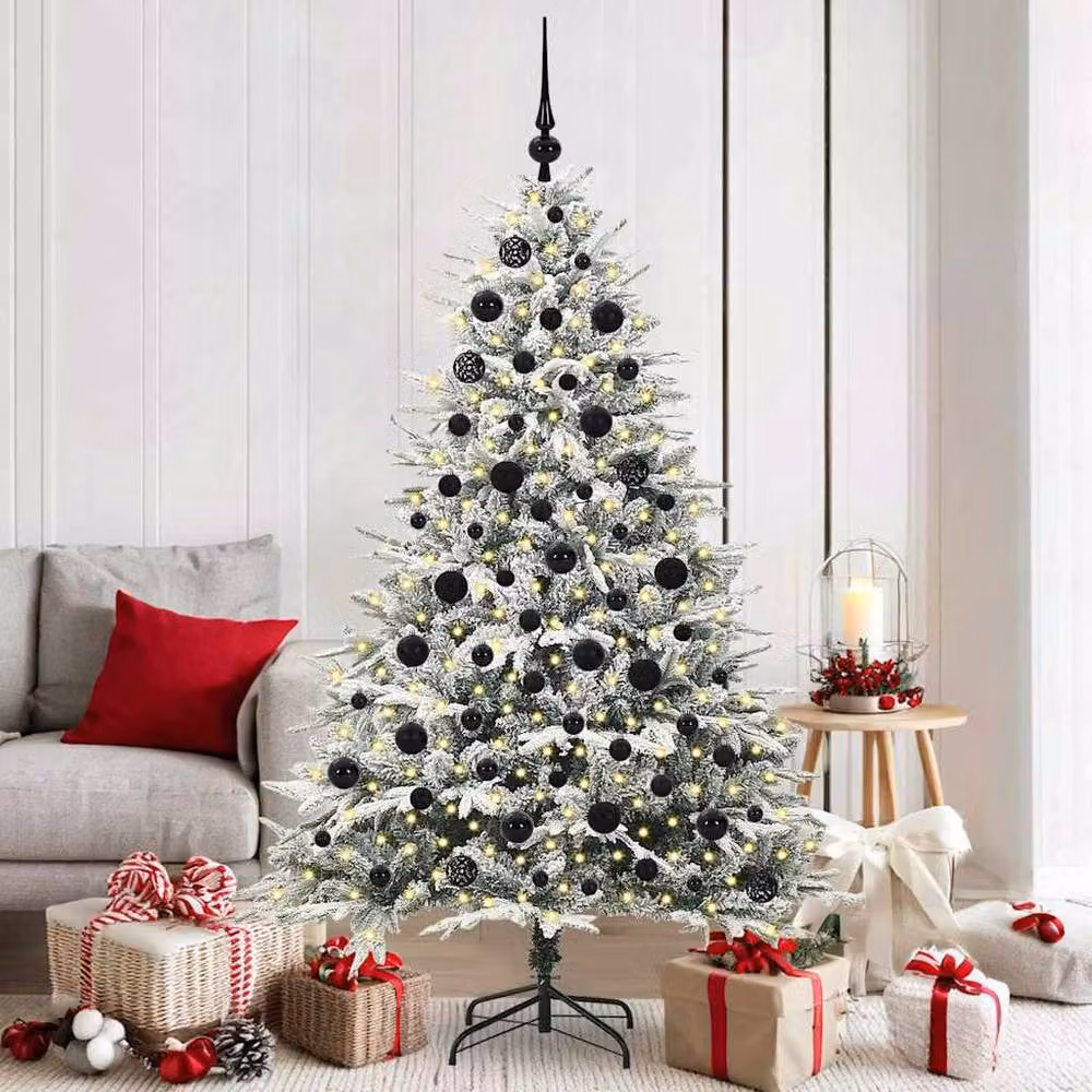 Berkfield Home Realistic Pre-lit Artificial Christmas Tree with Ball Set in Green and White, Height: 180 cm – 2