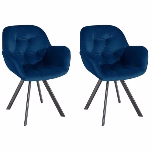 Dorel Home Furnishings Ellie Dining Chair Set of 2, Blue Velvet Upholstered, W: 66 cm, D: 66 cm, H: 86 cm – 1