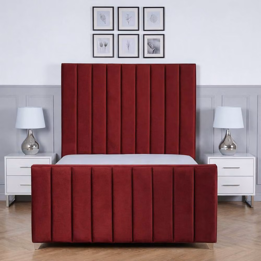 Living Comfort Bedz Zenith Single Plush Velvet Upholstered Bed with Slatted Base and 48 Inch Headboard in Maroon – 2