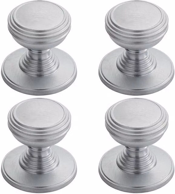 Loops 4x Ringed Tiered Cupboard Door Knobs in Satin Chrome, 30mm Diameter – 1