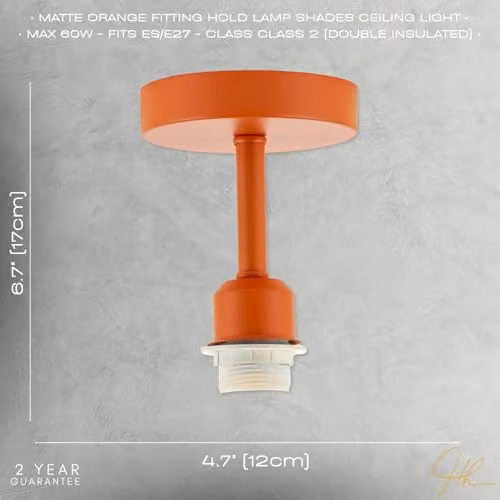Happy Homewares Industrial Orange Metal Ceiling Light Fitting with E27 Holder, W/D/H: 12 x 12 x 17 cm – 3