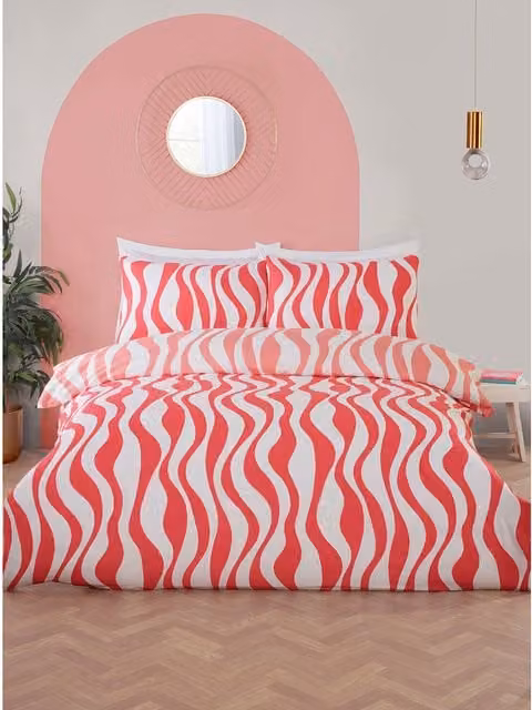 MyHome Kiko Reversible Striped Retro Duvet Cover, Pink, W/D/H: 180 x 200 cm