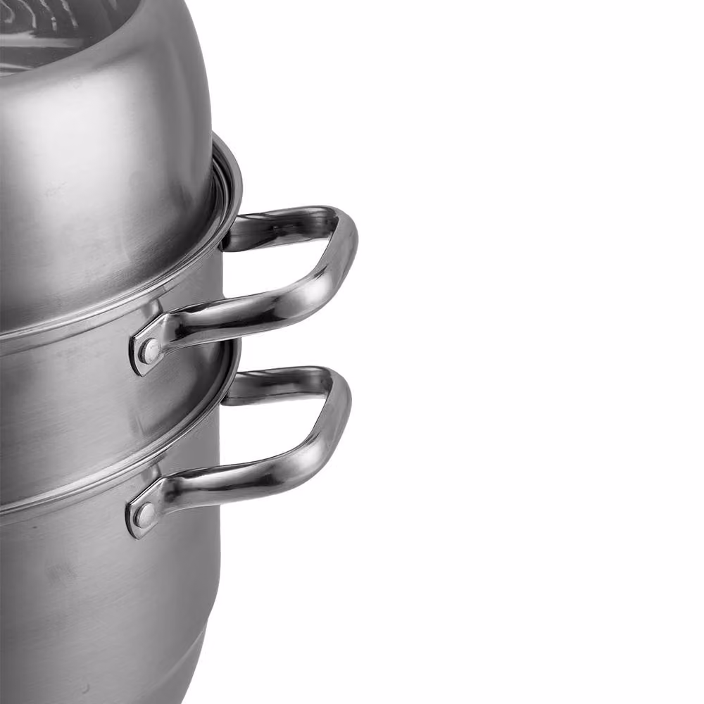 Living and Home 3-Tier 304 Stainless Steel Steamer Pot in Metallic Silver, Diameter: 28 cm – 4