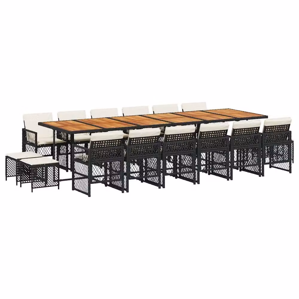 Berkfield Home 17 Piece Garden Dining Set with Black Poly Rattan and Cushions – 2