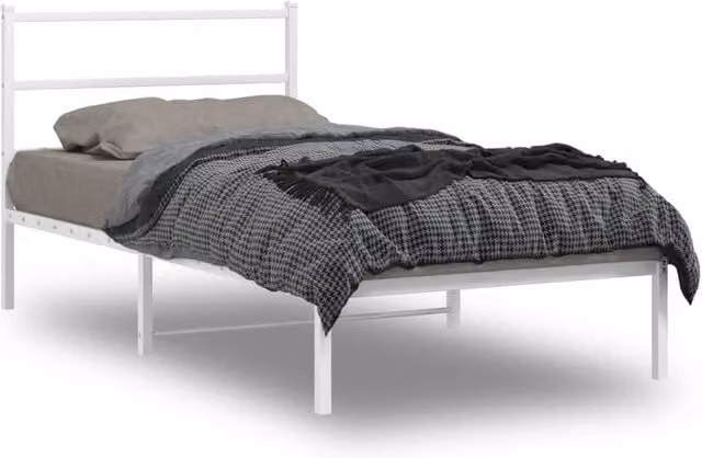 Berkfield Home Metal Bed Frame with Headboard, White, W/D/H: 100 x 190 cm – 1