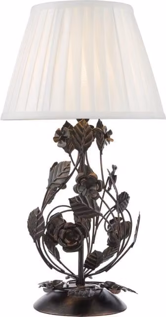 Dar Lighting Black and Bronze Metal Tabletop Reading Lamp with White Fabric Cylinder Shade