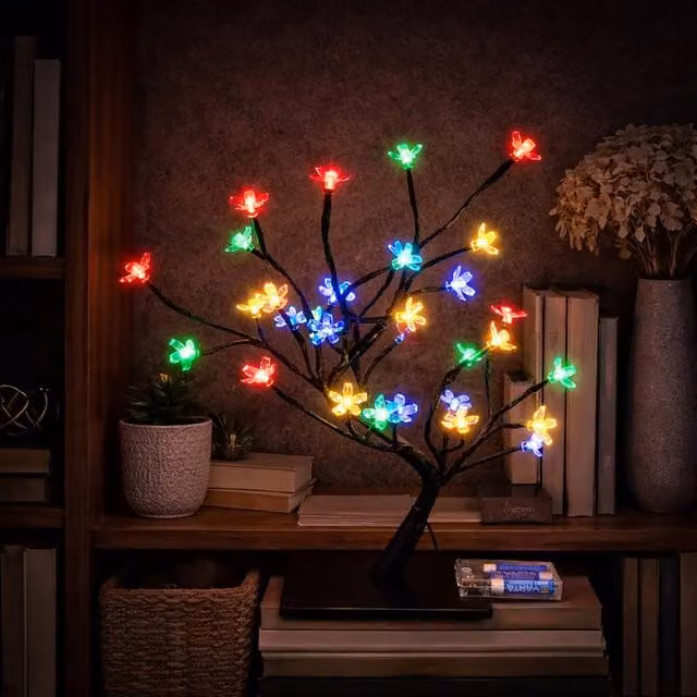Simpa Cherry Blossom Bonsai Style 32 LED Battery Operated Tabletop Lamp in Multicolour