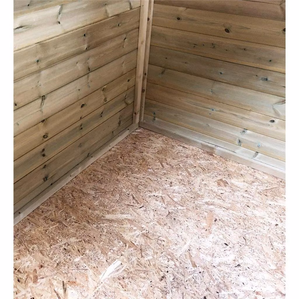 Marlborough Pressure Treated High Eaves Reverse Apex Shed with Single Door in Natural Wood – 2
