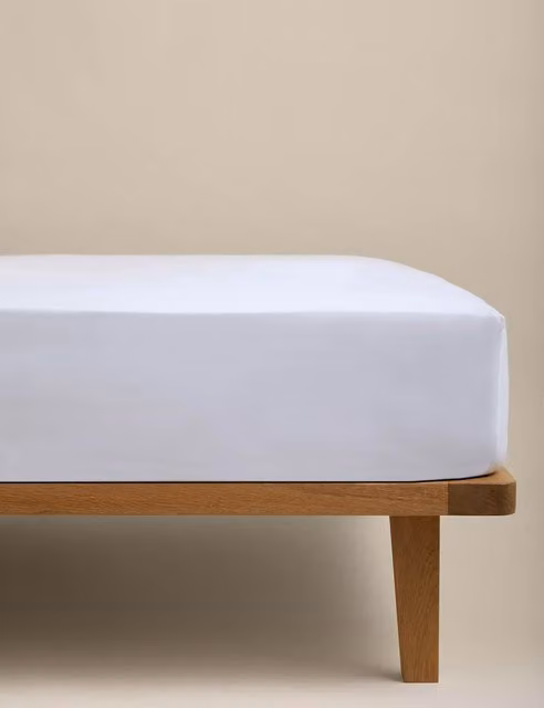 M&S White Egyptian Cotton Deep Fitted Sheet, W/D/H: 200 x 200 cm