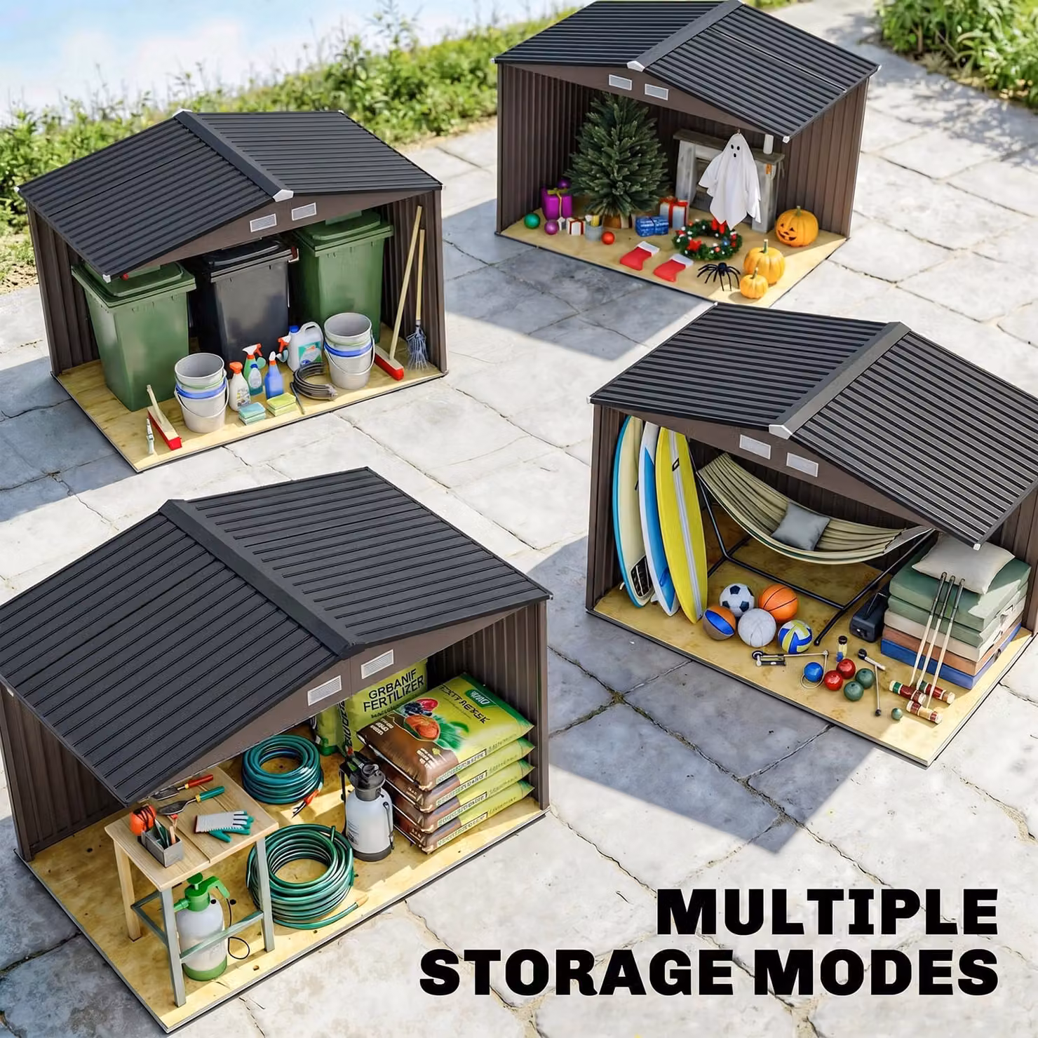Outsunny Metal Garden Shed with Lockable Double Doors and Ventilation Slots, Brown – 5