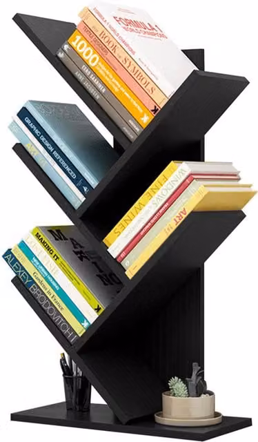 THE HOT SALE Rustic Standing Tree Bookcase Wood Display Rack in Black
